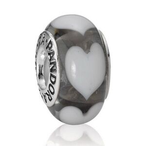 Authentic Retired Pandora White Hearts 925 Sterling Murano Charm